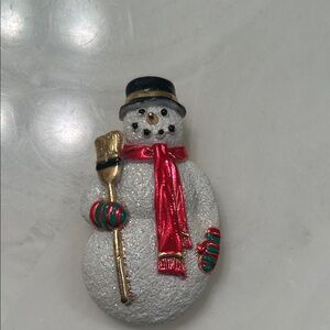 Festive Snowman Holiday Pin with Red Scarf